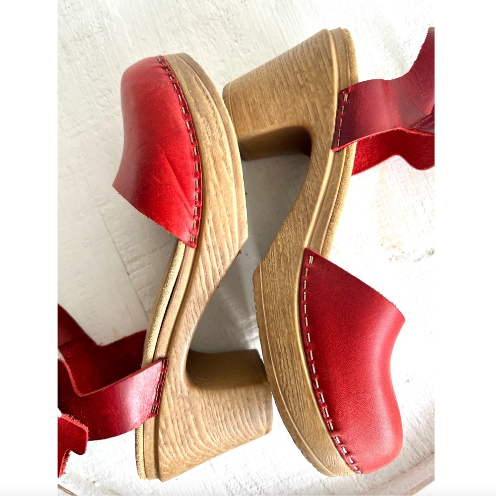 Calou Stockholm Dolores Mary Jane Soft High Heel Clogs In Red - 39/ Us 8.5 View 6